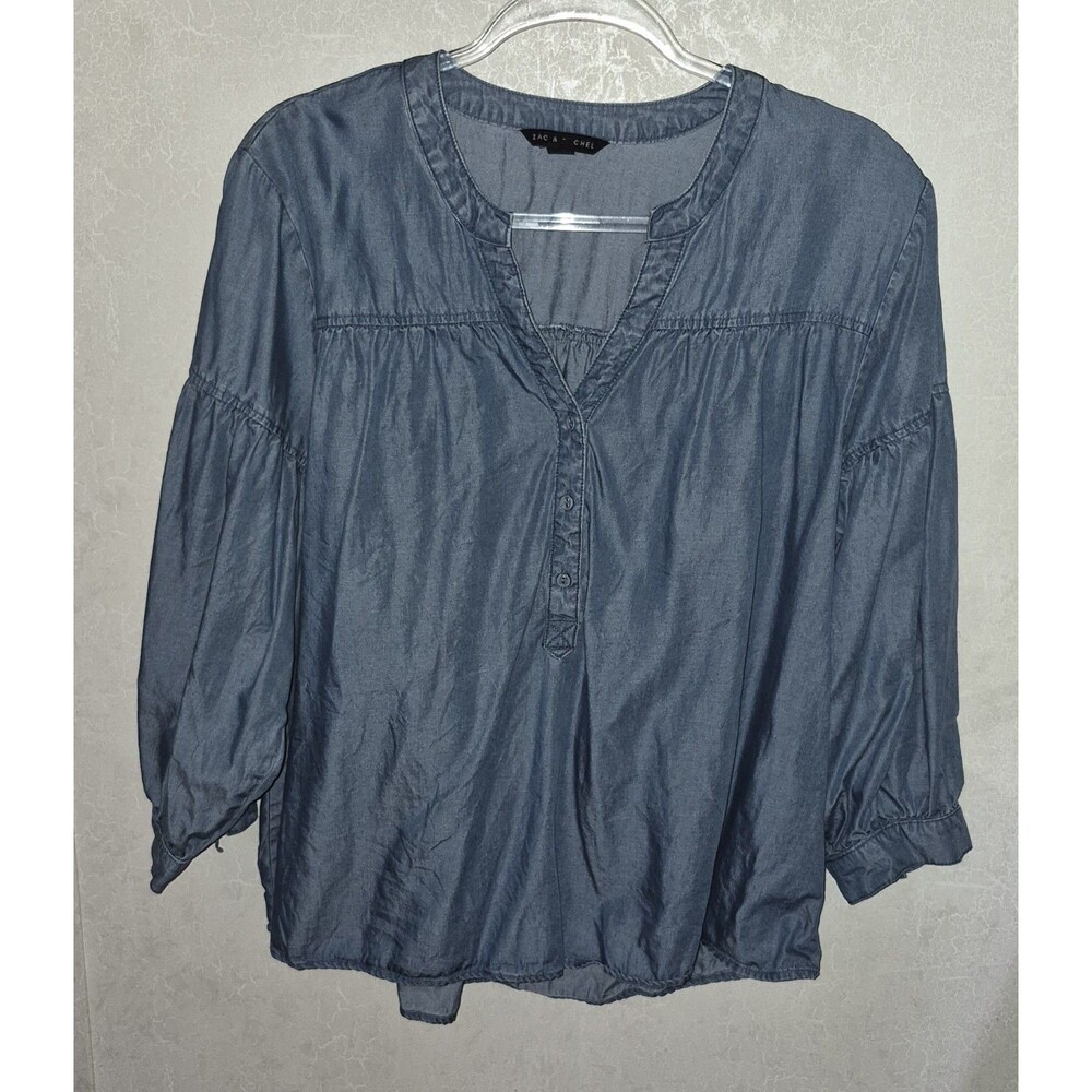 Zac & Rachel Blue Chambray Peasant Blouse Puffe Sleeve Size Extra Large Women's